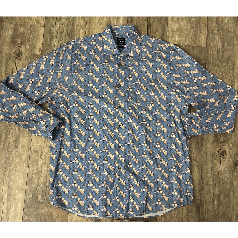 Johnnie-O Men’s XL Long Sleeve Button Up Carpenter Top Shelf Blue Indigo Floral
